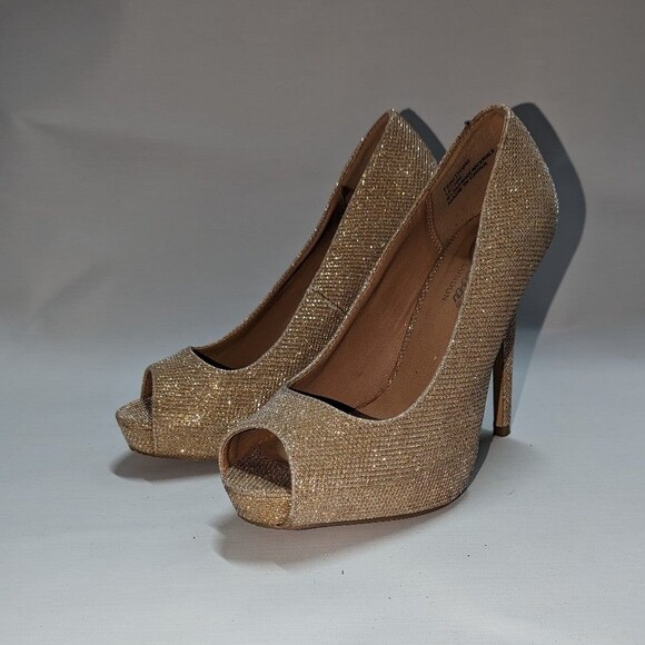 Diba London Size 8M Gold Glitter Peep Toe Stilletto High Heel Shoes - Picture 1 of 11